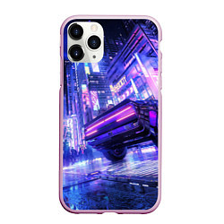 Чехол iPhone 11 Pro матовый Cyberpunk city, цвет: 3D-розовый