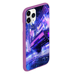 Чехол iPhone 11 Pro матовый Cyberpunk city, цвет: 3D-фиолетовый — фото 2