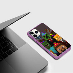 Чехол iPhone 11 Pro матовый Minecraft - characters - video game, цвет: 3D-фиолетовый — фото 2