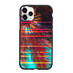 Чехол iPhone 11 Pro матовый Palm glitch art, цвет: 3D-черный