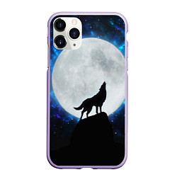 Чехол iPhone 11 Pro матовый Волк воющий на луну, цвет: 3D-светло-сиреневый