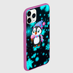 Чехол iPhone 11 Pro матовый Новогодний пингвин, цвет: 3D-фиолетовый — фото 2