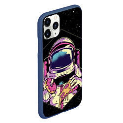 Чехол iPhone 11 Pro матовый Пицца, пончик и космос, цвет: 3D-тёмно-синий — фото 2