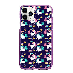 Чехол iPhone 11 Pro матовый Unicorn pattern, цвет: 3D-фиолетовый