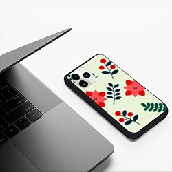 Чехол iPhone 11 Pro матовый Цветы, ягоды, листья, цвет: 3D-черный — фото 2