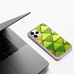Чехол iPhone 11 Pro матовый Зелёные треугольники, цвет: 3D-розовый — фото 2
