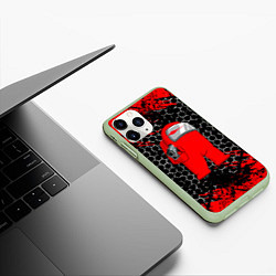 Чехол iPhone 11 Pro матовый Among Us Impostor Gun Red, цвет: 3D-салатовый — фото 2