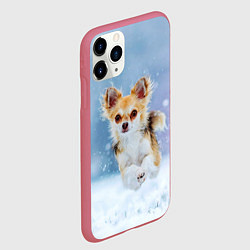 Чехол iPhone 11 Pro матовый Чихуахуа в снегу, цвет: 3D-малиновый — фото 2