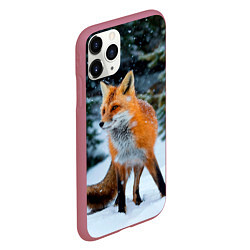 Чехол iPhone 11 Pro матовый Лиса в зимнем лесу, цвет: 3D-малиновый — фото 2