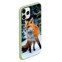 Чехол iPhone 11 Pro матовый Лиса в зимнем лесу, цвет: 3D-салатовый — фото 2