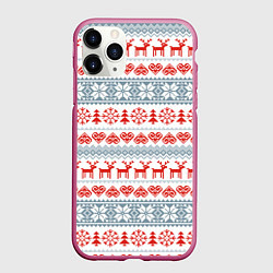 Чехол iPhone 11 Pro матовый Новогодний пиксельный узор, цвет: 3D-малиновый