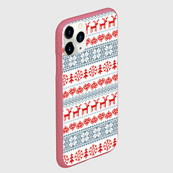 Чехол iPhone 11 Pro матовый Новогодний пиксельный узор, цвет: 3D-малиновый — фото 2