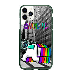 Чехол iPhone 11 Pro матовый Among Us по улицам Нью-Йорка, цвет: 3D-темно-зеленый