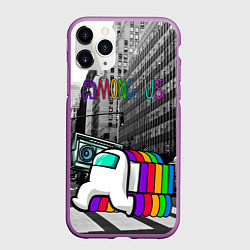 Чехол iPhone 11 Pro матовый Among Us по улицам Нью-Йорка, цвет: 3D-фиолетовый