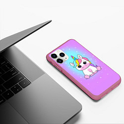 Чехол iPhone 11 Pro матовый Единорог, цвет: 3D-малиновый — фото 2