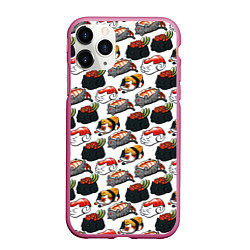 Чехол iPhone 11 Pro матовый Котики Суши, цвет: 3D-малиновый