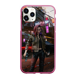 Чехол iPhone 11 Pro матовый Cyberpunk 2077, цвет: 3D-малиновый