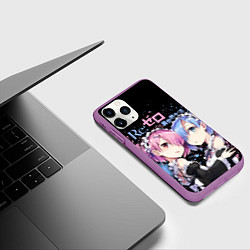 Чехол iPhone 11 Pro матовый Re:Zero, Рам и Рем, цвет: 3D-фиолетовый — фото 2