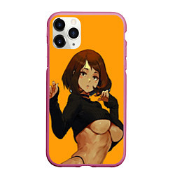 Чехол iPhone 11 Pro матовый Uraraka Ahegao Урарака, цвет: 3D-малиновый