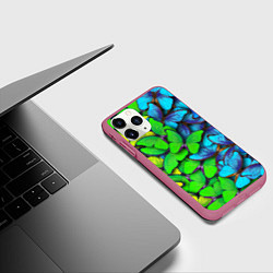 Чехол iPhone 11 Pro матовый Радужные бабочки, цвет: 3D-малиновый — фото 2