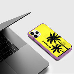 Чехол iPhone 11 Pro матовый Cyberpunk 2077 - Пальмы, цвет: 3D-фиолетовый — фото 2