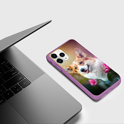 Чехол iPhone 11 Pro матовый Корги в розовом кусте, цвет: 3D-фиолетовый — фото 2