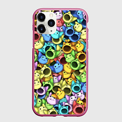 Чехол iPhone 11 Pro матовый Цветные Поп Котики, цвет: 3D-малиновый