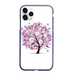 Чехол iPhone 11 Pro матовый Цветочное Дерево, цвет: 3D-серый