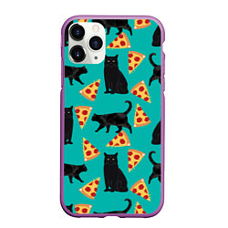 Чехол iPhone 11 Pro матовый Котики и Пиццы, цвет: 3D-фиолетовый
