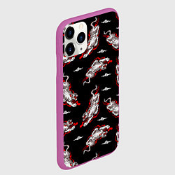 Чехол iPhone 11 Pro матовый Японский стиль - тигры, цвет: 3D-фиолетовый — фото 2