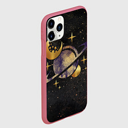 Чехол iPhone 11 Pro матовый Сатурн, луна, спутник и звезды, цвет: 3D-малиновый — фото 2