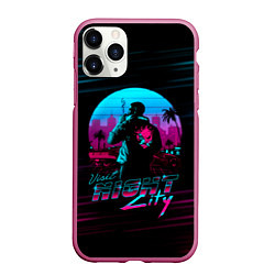 Чехол iPhone 11 Pro матовый Cyberpunk 2077 NIGHT CITY, цвет: 3D-малиновый