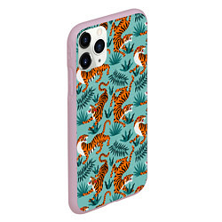 Чехол iPhone 11 Pro матовый Рычащие Тигры Паттерн, цвет: 3D-розовый — фото 2