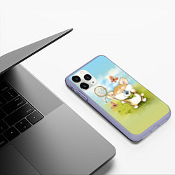 Чехол iPhone 11 Pro матовый Корги и бабочка, цвет: 3D-светло-сиреневый — фото 2