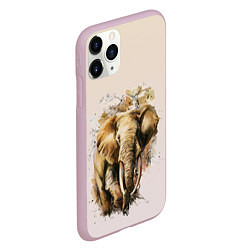 Чехол iPhone 11 Pro матовый Акварельный слон брызги, цвет: 3D-розовый — фото 2