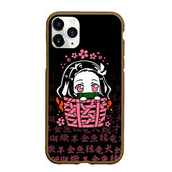 Чехол iPhone 11 Pro матовый NEZUKO НЕЗУКО ИЕРОГЛИФЫ DEMON SLAYER, цвет: 3D-коричневый