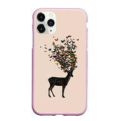 Чехол iPhone 11 Pro матовый Олени с рогами из бабочек, цвет: 3D-розовый