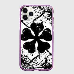 Чехол iPhone 11 Pro матовый Черный клевер,, цвет: 3D-фиолетовый