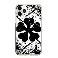 Чехол iPhone 11 Pro матовый Черный клевер,, цвет: 3D-салатовый