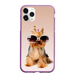 Чехол iPhone 11 Pro матовый Собака в очках, цвет: 3D-фиолетовый