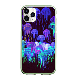 Чехол iPhone 11 Pro матовый Неоновые медузы