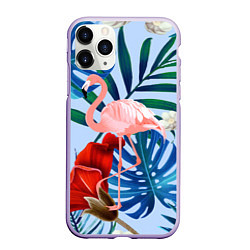 Чехол iPhone 11 Pro матовый Фламинго в папоротнике