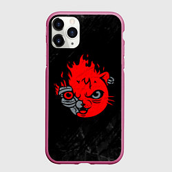 Чехол iPhone 11 Pro матовый CYBERPUNK 2077 КОТ КИАНУ РИВЗ, цвет: 3D-малиновый