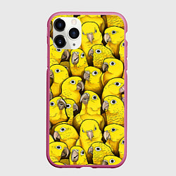 Чехол iPhone 11 Pro матовый Попугаи, цвет: 3D-малиновый