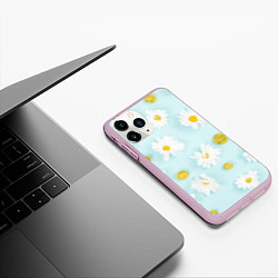 Чехол iPhone 11 Pro матовый Ромашки, цвет: 3D-розовый — фото 2