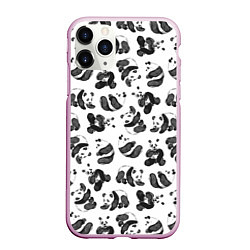 Чехол iPhone 11 Pro матовый Акварельные панды паттерн, цвет: 3D-розовый