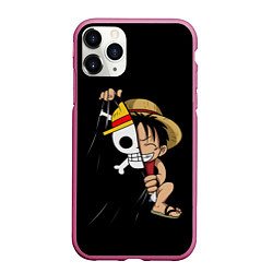 Чехол iPhone 11 Pro матовый ONE PIECE ЛУФФИ ЧЕРЕП СИМВОЛ, цвет: 3D-малиновый