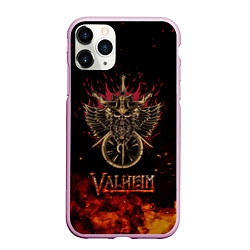 Чехол iPhone 11 Pro матовый Valheim символ черепа, цвет: 3D-розовый