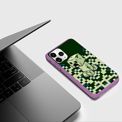 Чехол iPhone 11 Pro матовый Minecraft Крипер, цвет: 3D-фиолетовый — фото 2