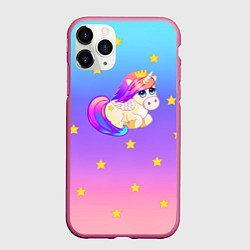 Чехол iPhone 11 Pro матовый Единорог Звездочка, цвет: 3D-малиновый
